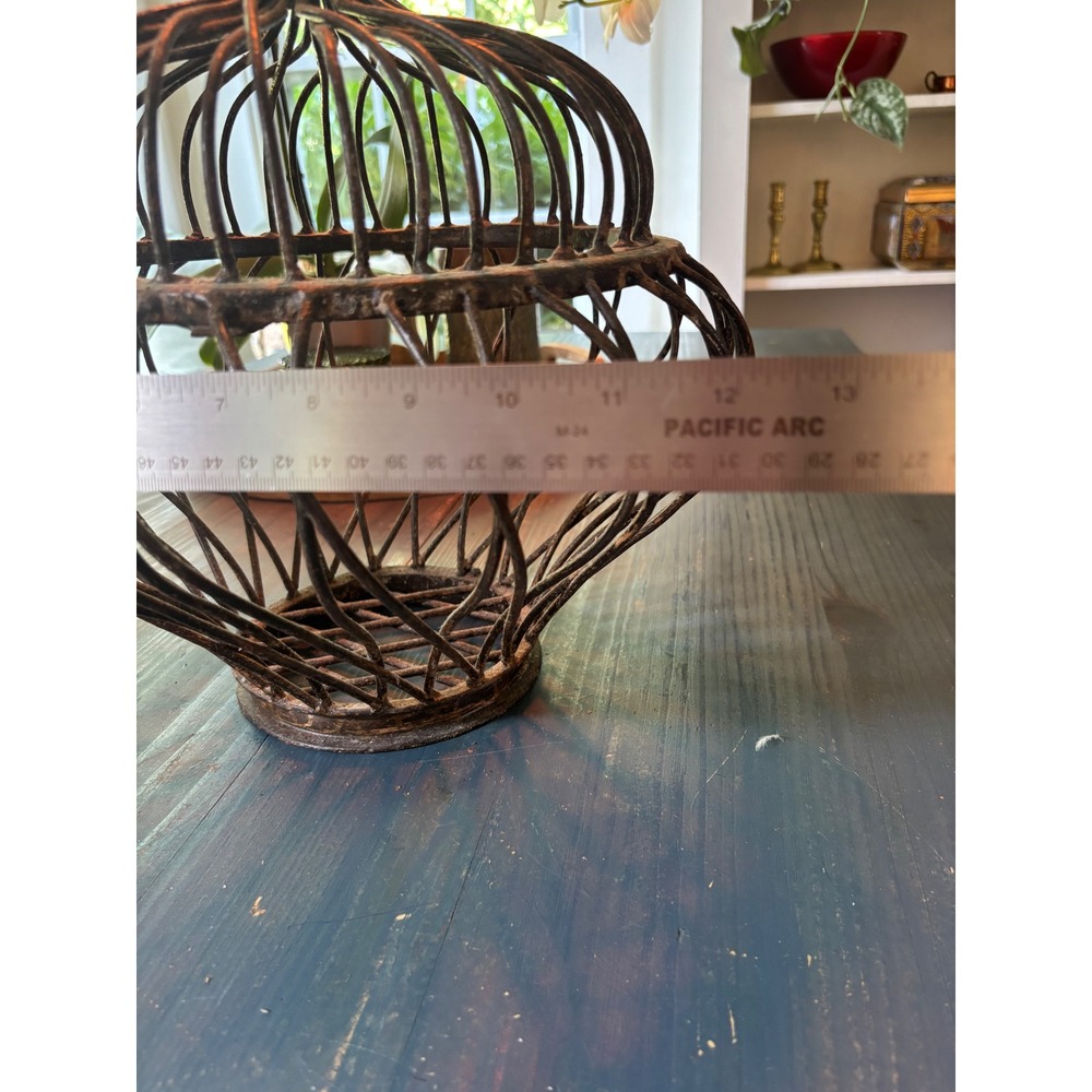 Vintage Rustic Wrought Iron Bird Cage Dark Brown ~  2 pieces - Picture 10 of 11